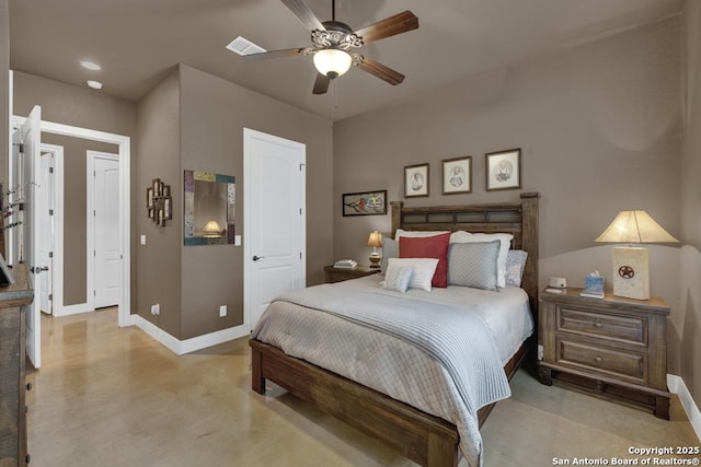 835 Shady Holw, New Braunfels, TX 78132 - bedroom with baseboards, concrete floors, and ceiling fan
