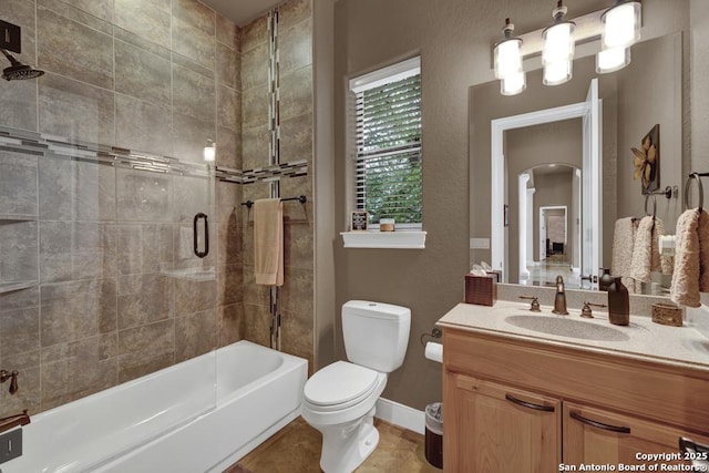 835 Shady Holw, New Braunfels, TX 78132 - full bathroom featuring toilet, vanity, enclosed tub / shower combo, and baseboards