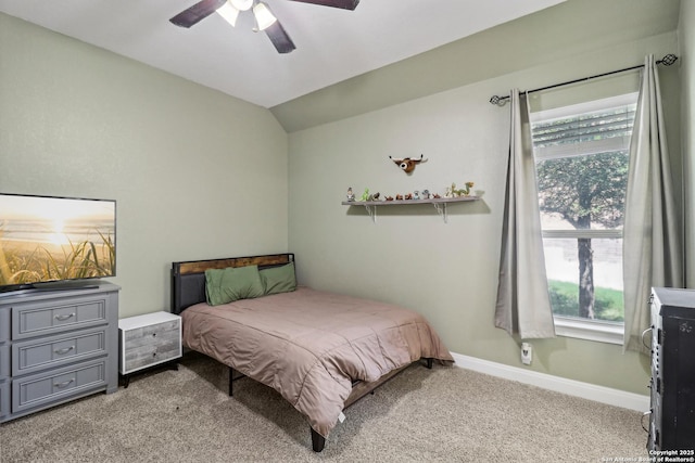 28534 Tristant Rdg, San Antonio, TX 78260 - bedroom with light carpet, baseboards, vaulted ceiling, and a ceiling fan