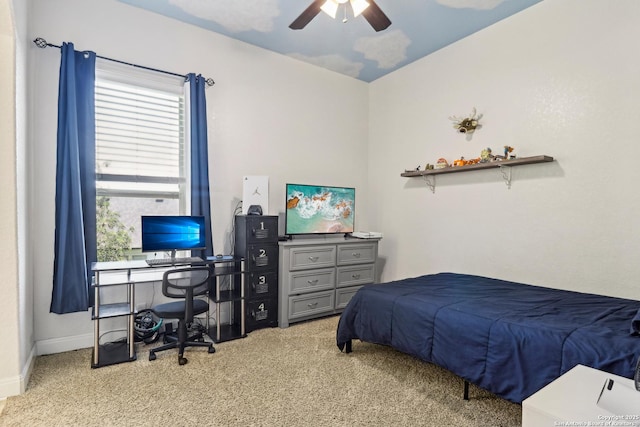 28534 Tristant Rdg, San Antonio, TX 78260 - bedroom with carpet flooring, a desk, ceiling fan, and baseboards