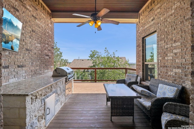 28534 Tristant Rdg, San Antonio, TX 78260 - wooden deck featuring ceiling fan and an outdoor living space