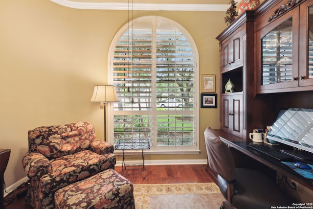 126 Calais Way, Shavano Park, TX 78249 - office space with ornamental molding, wood finished floors, and baseboards