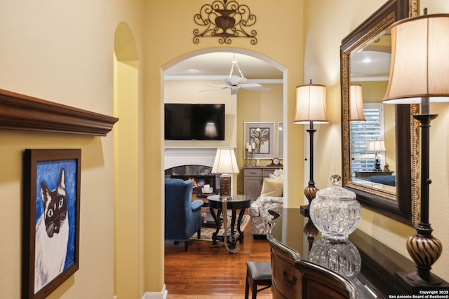 126 Calais Way, Shavano Park, TX 78249 - hall featuring ornamental molding and dark wood-style flooring