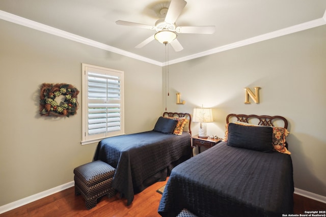 126 Calais Way, Shavano Park, TX 78249 - bedroom featuring wood finished floors, baseboards, crown molding, and ceiling fan