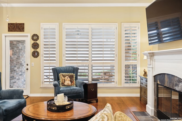 126 Calais Way, Shavano Park, TX 78249 - living room with wood finished floors, crown molding, baseboards, and plenty of natural light