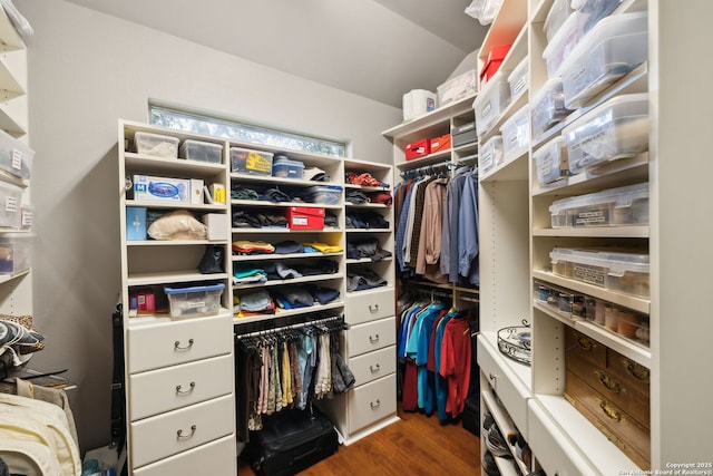 126 Calais Way, Shavano Park, TX 78249 - walk in closet featuring dark wood-type flooring and vaulted ceiling