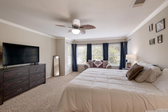 13314 Galicia, Universal City, TX 78148 - bedroom featuring light colored carpet, crown molding, baseboards, and a ceiling fan