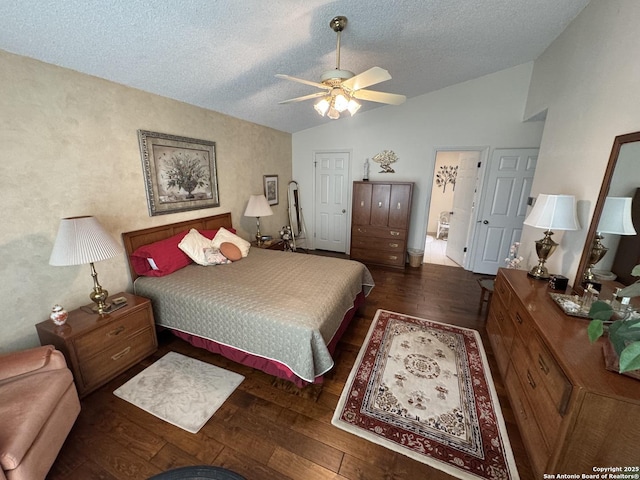 1839 Shoal Run, San Antonio, TX 78232 - bedroom with lofted ceiling, wood-type flooring, a textured ceiling, and ceiling fan