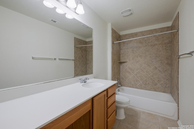 6015 Wisteria Hl, San Antonio, TX 78218 - bathroom with toilet, vanity, shower / tub combination, and tile patterned floors