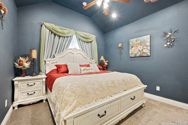 28906 Gracies Sky, San Antonio, TX 78260 - carpeted bedroom featuring vaulted ceiling, baseboards, and ceiling fan