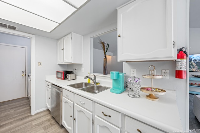 6718 Country Fld, San Antonio, TX 78240 - kitchen featuring stainless steel dishwasher, a sink, white cabinets, and light countertops