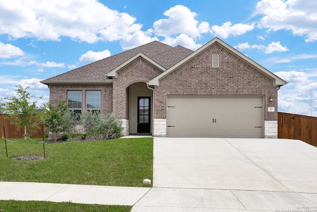 513 Foxbrook, Cibolo, TX 78108 - view of front facade with brick siding, driveway, an attached garage, and a shingled roof