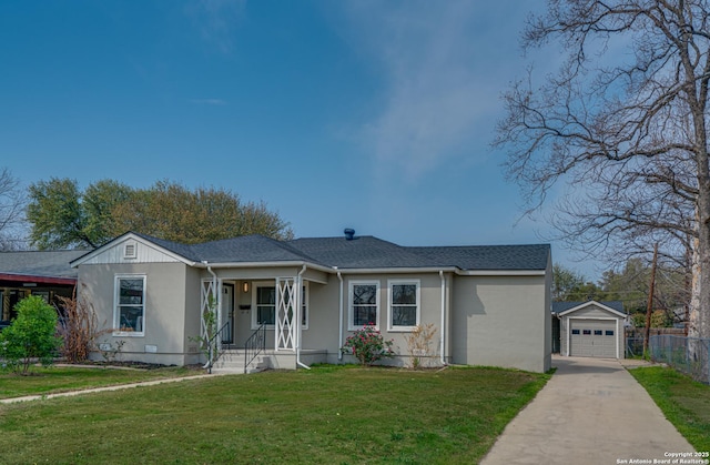 2411 W Huisache Ave, San Antonio, TX 78228 - ranch-style home featuring an outdoor structure, concrete driveway, stucco siding, and a garage