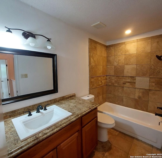 3730 Candlestone, San Antonio, TX 78244 - bathroom featuring toilet, vanity, a textured ceiling, bathtub / shower combination, and recessed lighting