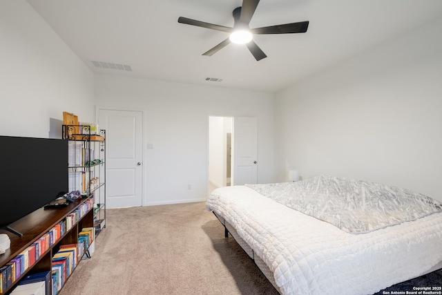 5957 Cerulean, Bulverde, TX 78163 - bedroom with light colored carpet, baseboards, and a ceiling fan