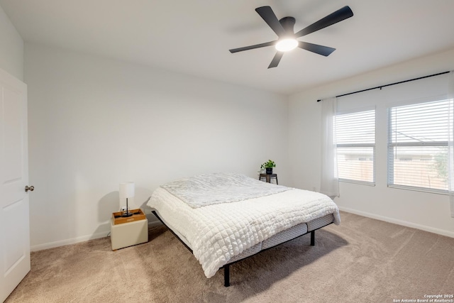 5957 Cerulean, Bulverde, TX 78163 - bedroom featuring light colored carpet, baseboards, and a ceiling fan