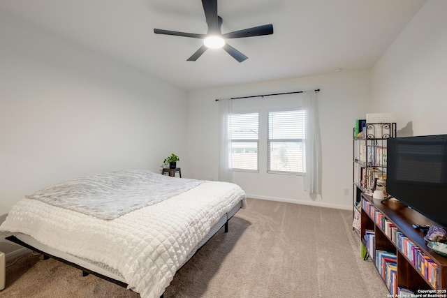 5957 Cerulean, Bulverde, TX 78163 - bedroom featuring light carpet, baseboards, and ceiling fan