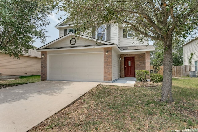 16311 Kentucky Rdg, Selma, TX 78154 - view of front of property with brick siding, driveway, an attached garage, and central AC unit