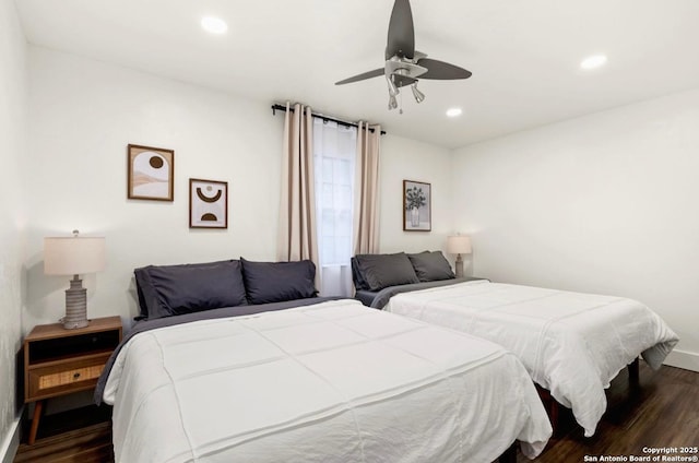 3719 Summer Breeze, San Antonio, TX 78253 - bedroom featuring dark wood-style floors, recessed lighting, baseboards, and a ceiling fan