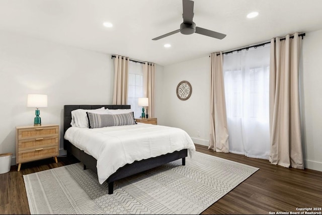 3719 Summer Breeze, San Antonio, TX 78253 - bedroom featuring dark wood-type flooring, recessed lighting, a ceiling fan, and baseboards