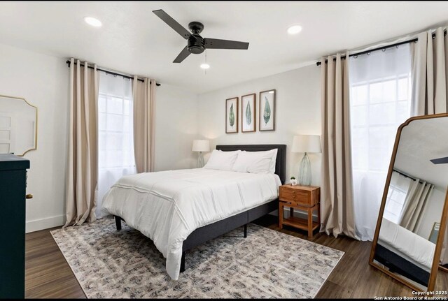3719 Summer Breeze, San Antonio, TX 78253 - bedroom with wood finished floors, baseboards, recessed lighting, and a ceiling fan