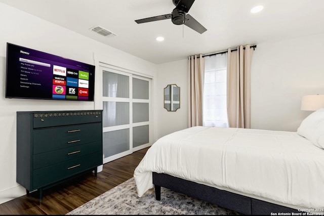 3719 Summer Breeze, San Antonio, TX 78253 - bedroom featuring dark wood-style floors, recessed lighting, and ceiling fan