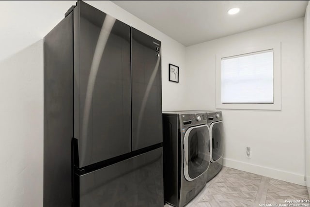 3719 Summer Breeze, San Antonio, TX 78253 - washroom with baseboards, washer and dryer, and recessed lighting