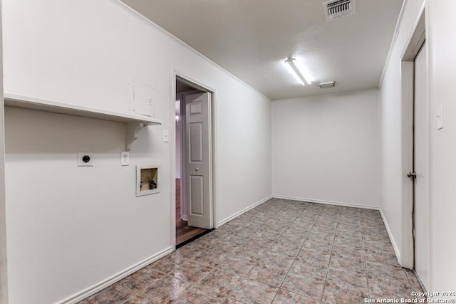 6419 Ridge Tree, San Antonio, TX 78233 - washroom with electric dryer hookup, washer hookup, ornamental molding, and baseboards