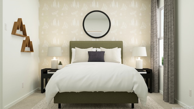 5650 Azure Aly, San Antonio, TX 78223 - bedroom with carpet floors, baseboards, and wallpapered walls
