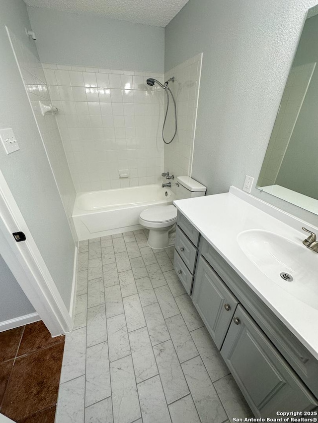 11311 Sir Winston Unit 607, San Antonio, TX 78216 - bathroom with toilet, vanity, shower / bath combination, and a textured ceiling