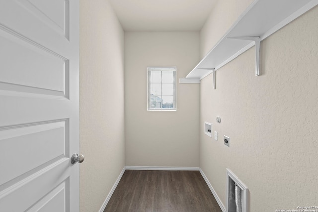 2429 Marty Way, Seguin, TX 78155 - washroom featuring electric dryer hookup, hookup for a washing machine, wood finished floors, and baseboards