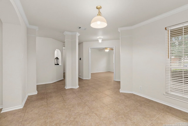 15311 Spring Rock, San Antonio, TX 78247 - unfurnished room with a ceiling fan, light tile patterned floors, ornamental molding, and baseboards