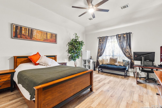 21742 Thunder Basin, San Antonio, TX 78261 - bedroom with vaulted ceiling, light wood-style flooring, a desk, and a ceiling fan