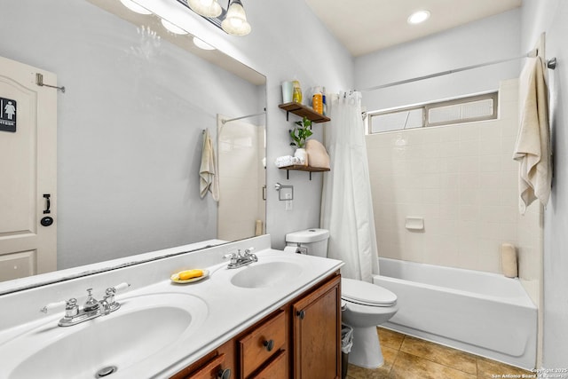 21742 Thunder Basin, San Antonio, TX 78261 - full bathroom with toilet, shower / bath combo with shower curtain, and double vanity