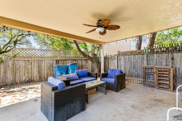 21742 Thunder Basin, San Antonio, TX 78261 - fenced backyard with a patio, an outdoor hangout area, and ceiling fan