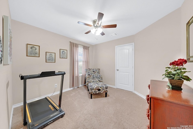 5903 Overture Dawn, San Antonio, TX 78252 - living area with ceiling fan, baseboards, and carpet