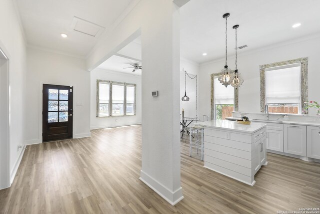 1526 Saint Marys, San Antonio, TX 78210 - entrance foyer with ornamental molding, plenty of natural light, light wood finished floors, baseboards, and recessed lighting