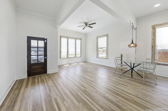 1526 Saint Marys, San Antonio, TX 78210 - entrance foyer with wood finished floors, crown molding, baseboards, and ceiling fan