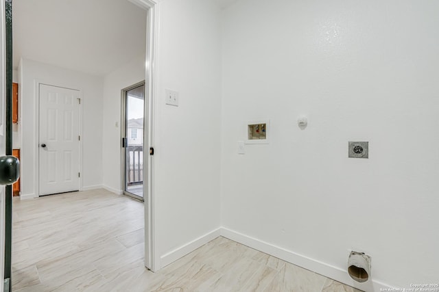 7111 Hallie, San Antonio, TX 78227 - laundry area featuring electric dryer hookup, hookup for a washing machine, baseboards, and gas dryer hookup