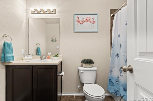 8940 Hickman Park, San Antonio, TX 78254 - full bath with vanity, toilet, tile patterned flooring, and a shower with shower curtain