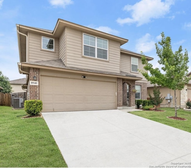 8940 Hickman Park, San Antonio, TX 78254 - view of front of property featuring brick siding, a garage, driveway, and cooling unit