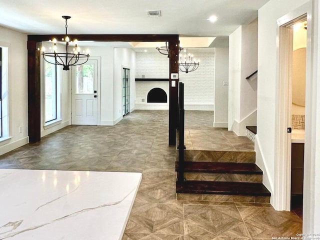 520 Sagecrest Dr, Hollywood Park, TX 78232 - foyer featuring a chandelier, stairs, and baseboards