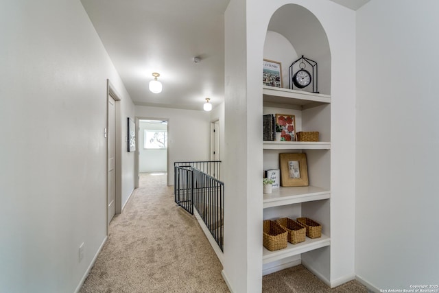 146 Canyon Oaks, Hollywood Park, TX 78232 - hallway featuring carpet floors, baseboards, and an upstairs landing