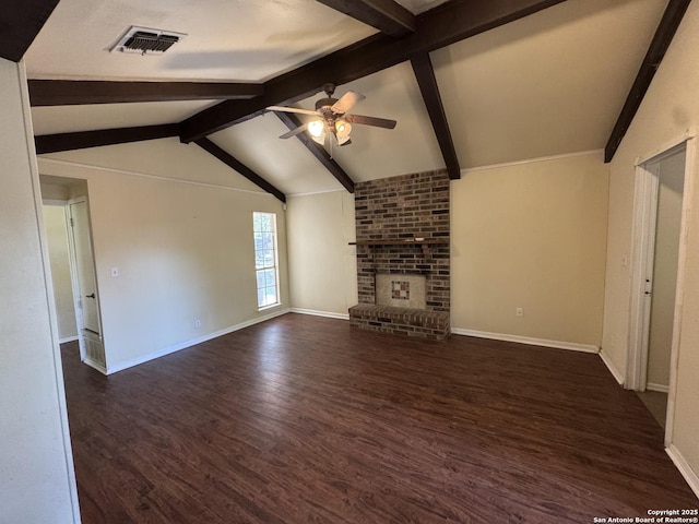 6917 Deep Lk, San Antonio, TX 78244 - unfurnished living room featuring wood finished floors, a ceiling fan, a fireplace, and baseboards