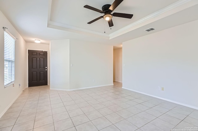 9806 Silver Mist, San Antonio, TX 78254 - unfurnished room featuring a raised ceiling, a ceiling fan, ornamental molding, and baseboards