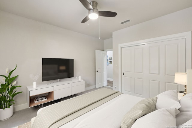 2803 River Way, Spring Branch, TX 78070 - bedroom with baseboards, a closet, and a ceiling fan