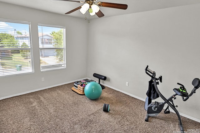 5414 Kensington Run, San Antonio, TX 78228 - workout room with carpet floors, ceiling fan, and baseboards