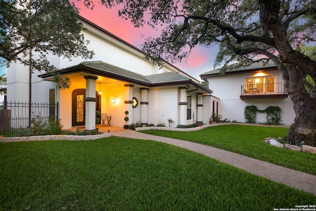 625 Paseo Canada, San Antonio, TX 78232 - view of front facade with stucco siding, a balcony, and covered porch