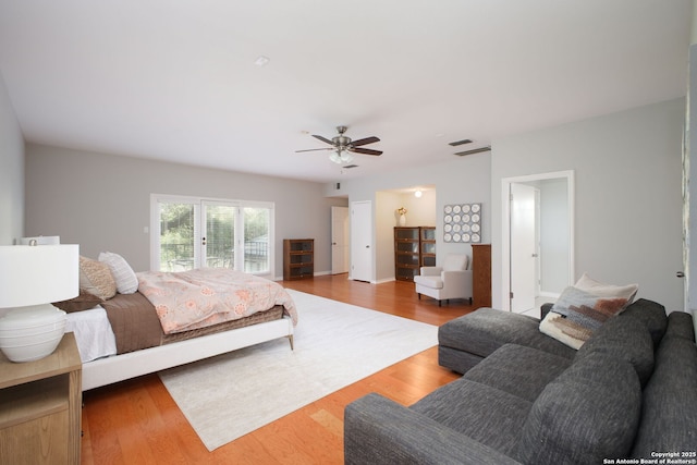625 Paseo Canada, San Antonio, TX 78232 - bedroom featuring wood finished floors, access to outside, and ceiling fan