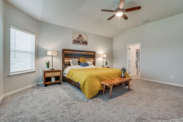 10206 Daylily, Boerne, TX 78006 - bedroom featuring lofted ceiling, carpet, baseboards, and ceiling fan